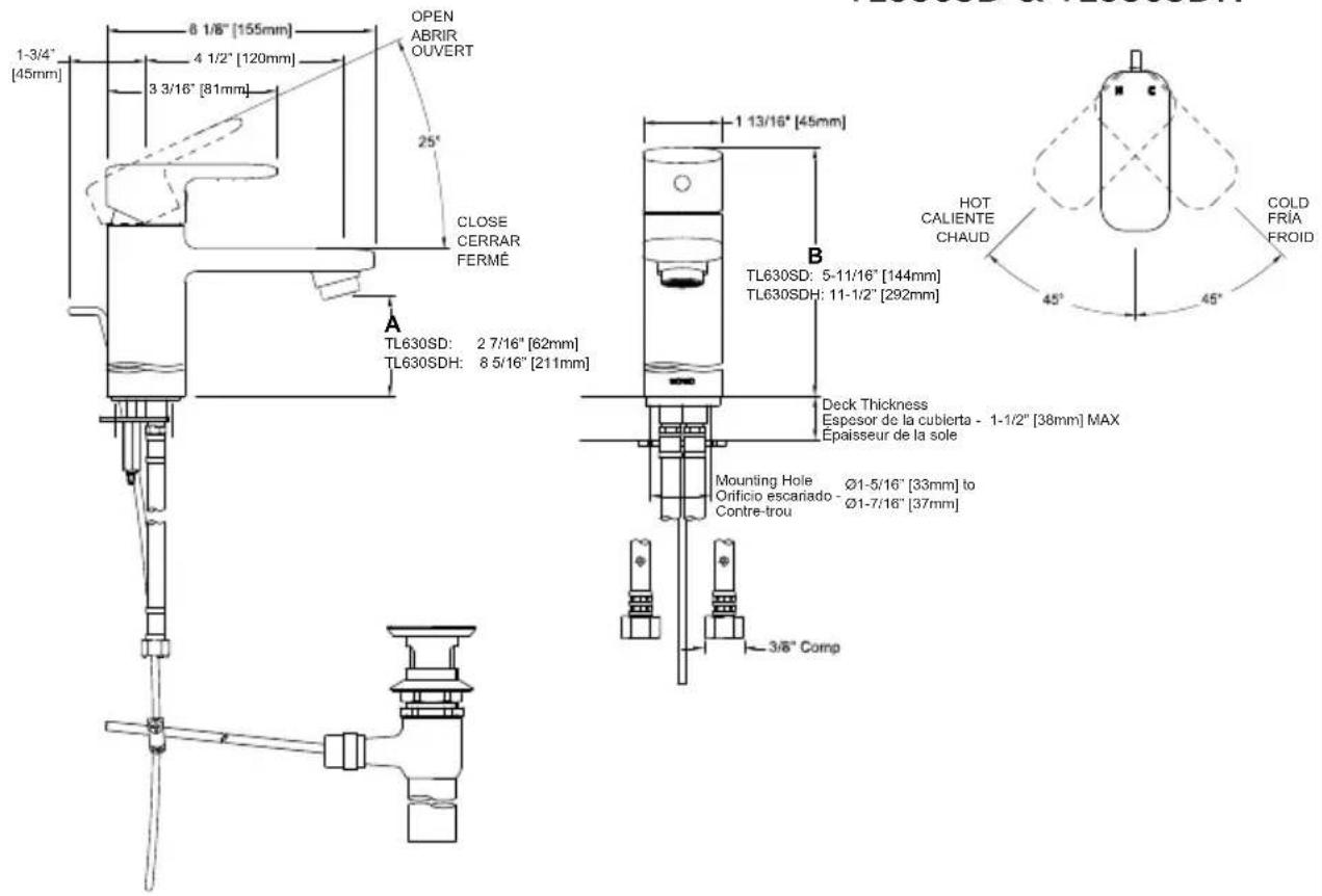 TOTO Upton TL630SDH12 - ROUGH-IN DIMENSIONS / DIMENSIONES PRELIMINARES / DIMENSIONS BRUTES - 2
