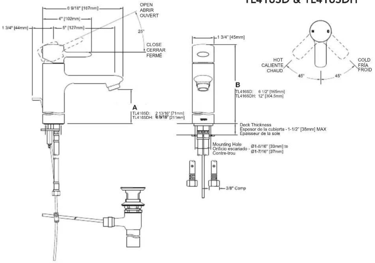TOTO Upton TL630SDH12 - ROUGH-IN DIMENSIONS / DIMENSIONES PRELIMINARES / DIMENSIONS BRUTES - 1