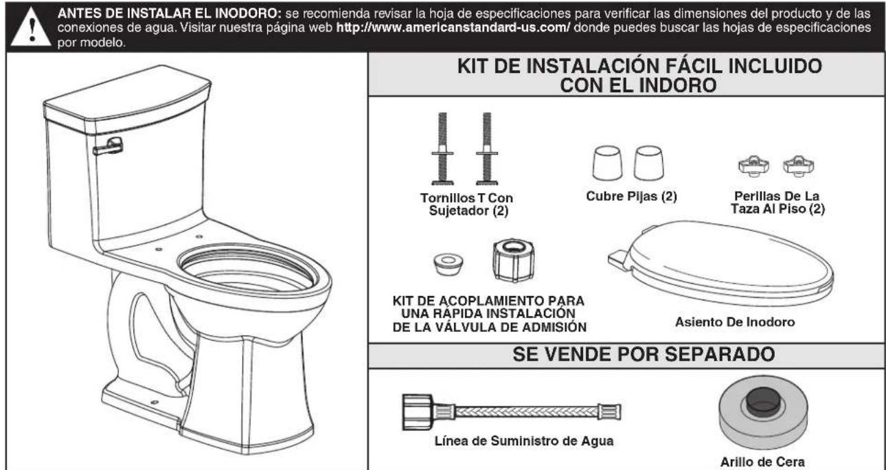 American Standard Townsend VorMax 2922A104 - INSTRUCCIONES DE INSTALLACION CUIDADO Y MANTENIMIENTO - 2