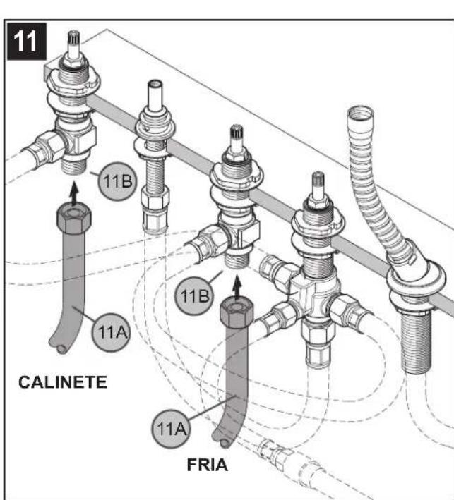 Pfister LG15407C - CONEXIONES DE LA VALVULA DE DESVIO Y VALVULAS Conecte las entradas del desviador (10A) a las salidas de las valvulas de las manjias (10B). Utilice ya sea un juego de conexión de cañerías 15-136 de Pfister (suministrado separado) (rosca de 12 pulp. -14 NPSM) o suelde linesa de cobre de 12 pulp. (13 mm) diámetro interior ( % pulp. (16 mm) de diamétro exterior) (cortadas alargo). - 1