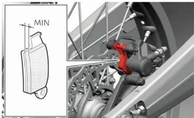DUCATI Desmo450 MX Factory (2026) - Contrôle et remplacement des plaquettes de frein arrêté Vérification de l'usure - 1