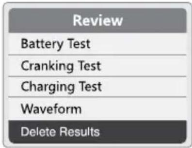 Review Battery Test Cranking Test Charging Test Waveform Delete Results