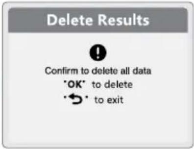 Delete Results Confirm to delete all data *OK* to delete *←* to exit