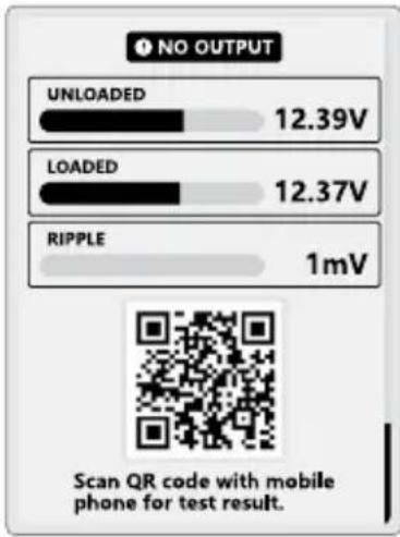 NO OUTPUT UNLOADED 12.39V LOADED 12.37V RIPPLE 1mV Scan QR code with mobile phone for test result.
