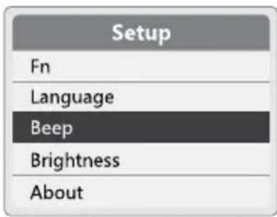 Setup Fn Language Beep Brightness About