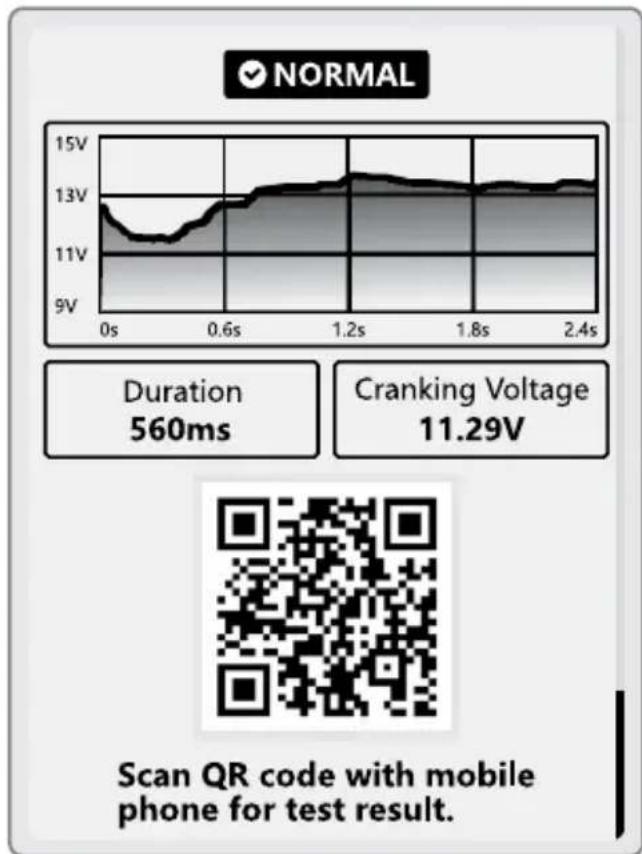 NORMAL 15V 13V 11V 9V 0s 0.6s 1.2s 1.8s 2.4s Duration 560ms Cranking Voltage 11.29V Scan QR code with mobile phone for test result.