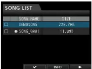 SONG LIST SONG NAME SIZE DEMOSONG 228.7MB SONG_0001 11.0MB