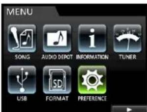 MENU SONG AUDIO DEPOT INFORMATION TUNER USB FORMAT PREFERENCE
