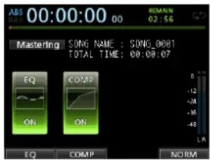 00:00:00 00 02:56 Mastering SONG NAME : SONG_0081 TOTAL TIME : 00:00:07 EQ COMP ON ON D -12 -34 -36 -48 L.P. EQ COMP NORM