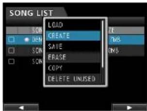 SONG LIST LOAD CREATE SAVE ERASE COPY DELETE UNUSED