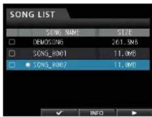 SONG LIST SONG NAME SIZE DEMOSONG 261.3MB SONG_8007 11.0MB SONG_8007 11.0MB