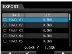 EXPORT TRACK SIZE TRACK 01 8.3MB TRACK 02 8.5MB TRACK 05 8.3MB TRACK 04 8.5MB TRACK 05 8.5MB 0.0KB / 1.3GB