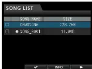 SONG LIST SONG NAME SIZE DEMOSON6 228.7MB SONG_0001 11.8MB