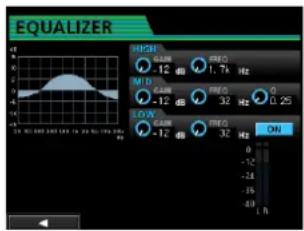 EQUALIZER RISK 12 dB 1.7K Hz M.D. -12 dB 32 Hz 0.25 LOW: -12 dB 32 Hz OK L h