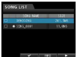 SONG LIST SONG NAME SIZE DEMOSONG 261.3MB SONG_0801 11.0MB