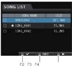 SONG LIST SONG NAME SIZE DEMOSONS 201.3M5 SONG_0001 29.9M6 SONG_0002 18.7M6 F2 F3 F4