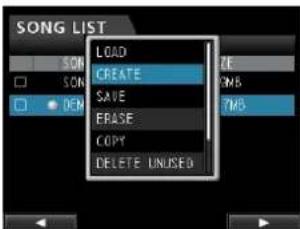 SONG LIST LOAD CREATE SAVE ERASE COPY DELETE UNUSED