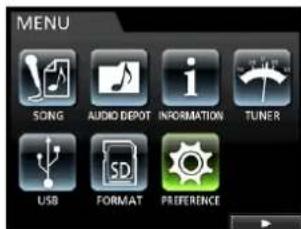 MENU SONG AUDIO DEPOT INFORMATION TUNER USB SD PREFERENCE