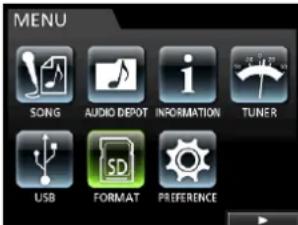 MENU SONG AUDIO DEPOT INFORMATION TUNER USB FORMAT PREFERENCE