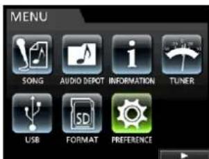 MENU SONG AUDIO DEPOT INFORMATION TUNER USB SD FORMAT PREFERENCE