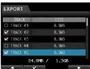 EXPORT TRACK SIZE TRACK 01 8.3MB TRACK 02 8.3MB TRACK 05 8.3MB TRACK 04 8.3MB TRACK 05 8.3MB 24.3MB / 1.3GB