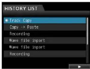 HISTORY LIST Track Copy Copy -> Paste Recording Wave file import Wave file import Recording