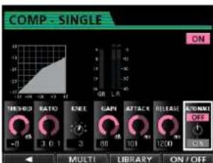 COMP - SINGLE ON THOD RATIO KNEE GAIN ATTACK RELEASE A UNM OFF 3.01 3 80 101 1200 ON MULTI LIBRARY ON / OFF