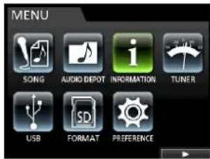MENU SONG AUDIO DEPOT INFORMATION TUNER USB FORMAT PREFERENCE
