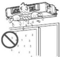 Diagram showing a showerhead above a door with a prohibition sign, indicating no fire or water release.