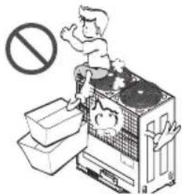 Illustration showing a person climbing a kitchen with a 'no' symbol, indicating no food waste or no litter.