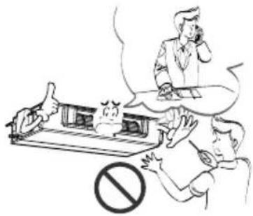 Illustration showing a person at a desk with a 'no' symbol, another person reacting to a phone call, and a third person holding a sign in the background.