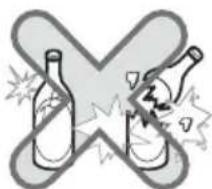 Warning symbol showing a bottle crossed out with a broken glass, indicating chemical hazard or toxicity.