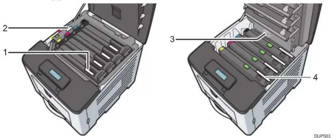 RICOH SP C360DNw - Posizione delle etichette AVVERTENZA e ATTENZIONE - 1