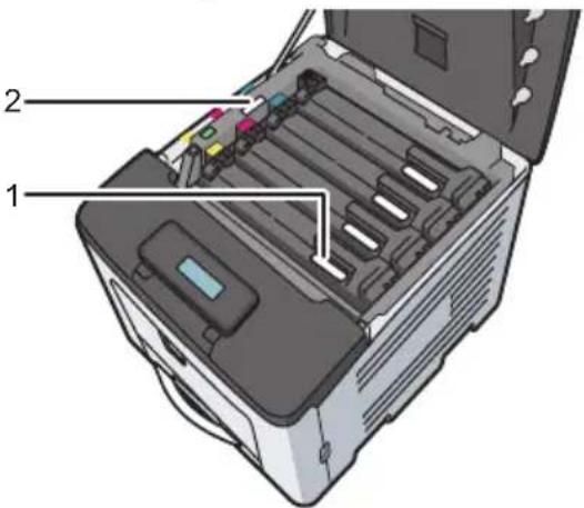 RICOH SP C360DNw - Positionen der Aufkleber und Kennzeichnungen mit der Aufschrift WARNUNG und VORSICH - 1