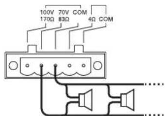 TOA A5006 - High-impedance 70 V line speaker connections - 2