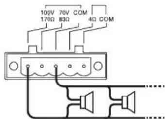 TOA A5006 - High-impedance 100 V line speaker connections - 2