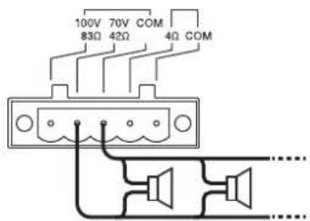 TOA A5012 - High-impedance 70 V line speaker connections - 1