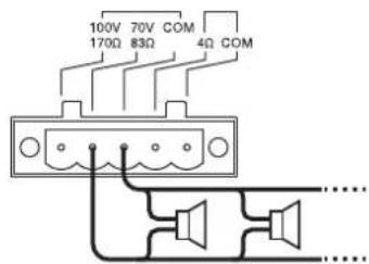 TOA A5012 - High-impedance 70 V line speaker connections - 2