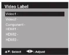 Video Label Video1 - Video2 - Component - HDMI1 - HDMI2 - HDMI3 -