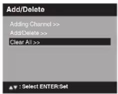 Add/Delete Adding Channel >> Add/Delete >> Clear All >>