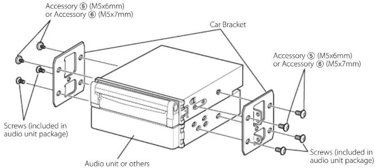 KENWOOD KVT514 - Installation on Toyota, Nissan or Mitsubishi Car using Brackets at Holes shown by "●" - 2