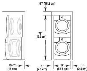 MAYTAG Epic MFW9800TK - Recommended installation spacing for recessed or closet installation, with stacked washer and dryer - 2