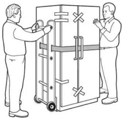 GE GSC22QGTBB - ① CÓMO CARGAR EL REFRIGERADOR EN UNA CARRETILLA DE MANO - 1