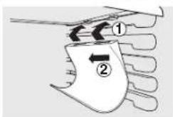 Diagram showing two labeled parts (① and ②) with directional arrows indicating movement or force, possibly illustrating a mechanical or electrical concept.
