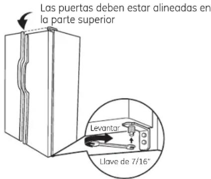 Las puertas deben estar alineadas en la parte superior Levantar Llave de 7/16"