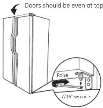 Doors should be even at top Raise 7/16" wrench