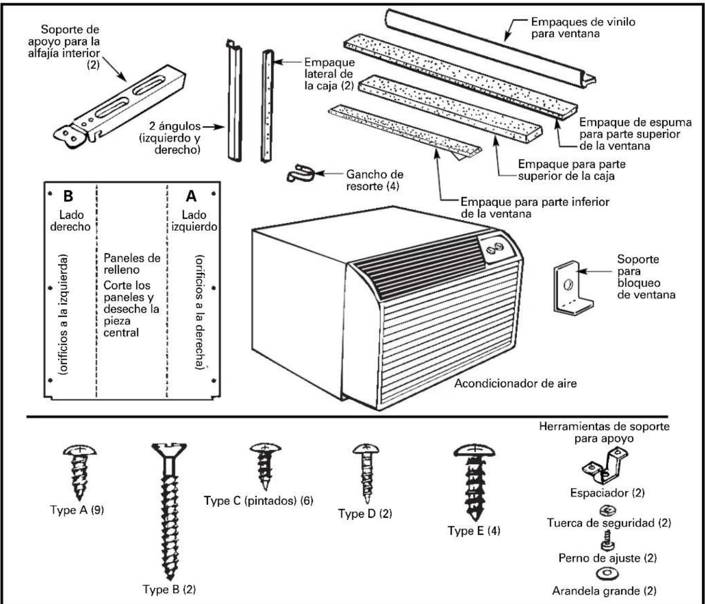 GE AJCS08ACB - INSTALLACION DE VENTANA-OPCIONAL PARA MODELOS AJES06LSC, AJES08ASC, AJES10DSC y AJHS08ASC - 1