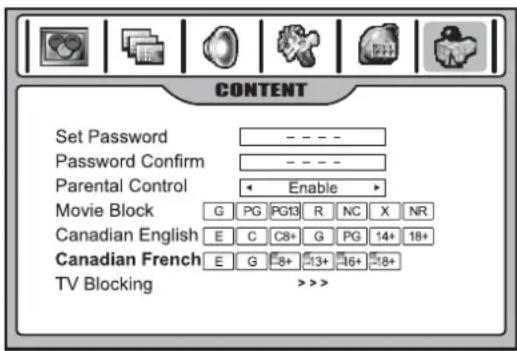 INSIGNIA NS42LCD - Setting up Canadian French ratings - 1