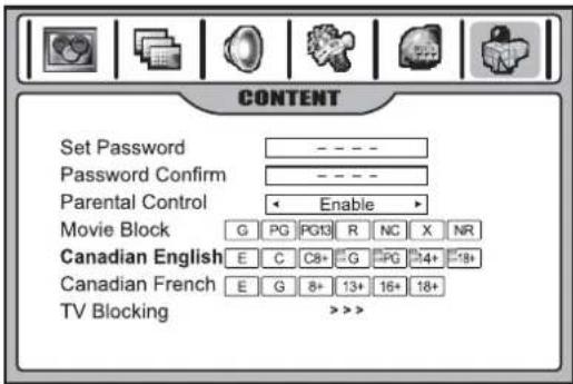 INSIGNIA NS42LCD - Configuration des classifications pour le Canada anglophone - 1