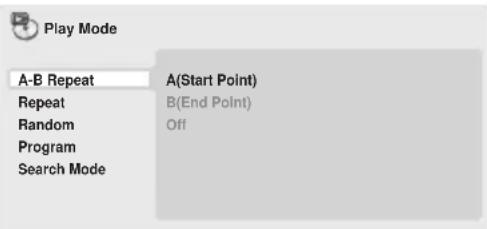 PIONEER DV310 - During playback, press PLAY MODE and select 'A-B Repeat' from the list of functions on the left. - 1